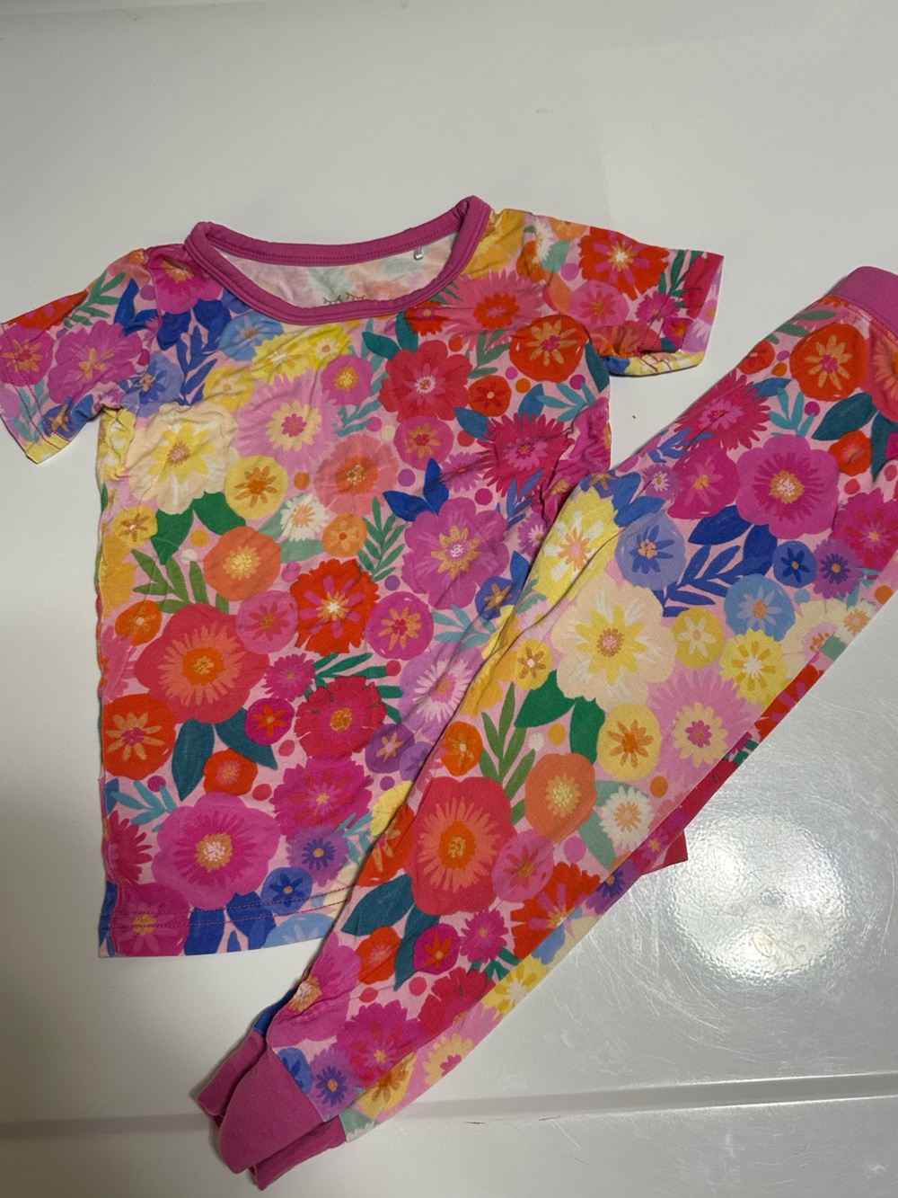 Little Sleepies Pink Floral Stretch Pajama Set - Short Sleeve Top & Pants